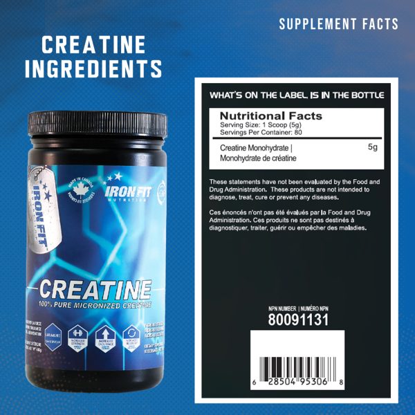 Iron Fit Canada natural Creatine Supplement ingredients label