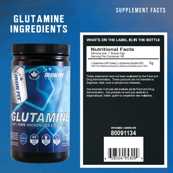 Iron Fit Canada Glutamine Supplements natural ingredients label