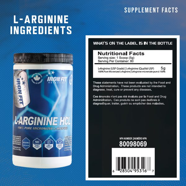 Iron Fit Canada L-Arginine HCL natural ingredients label