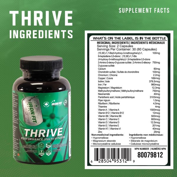 Iron Fit Canada THRIVE Multi-Vitamin natural ingredients label